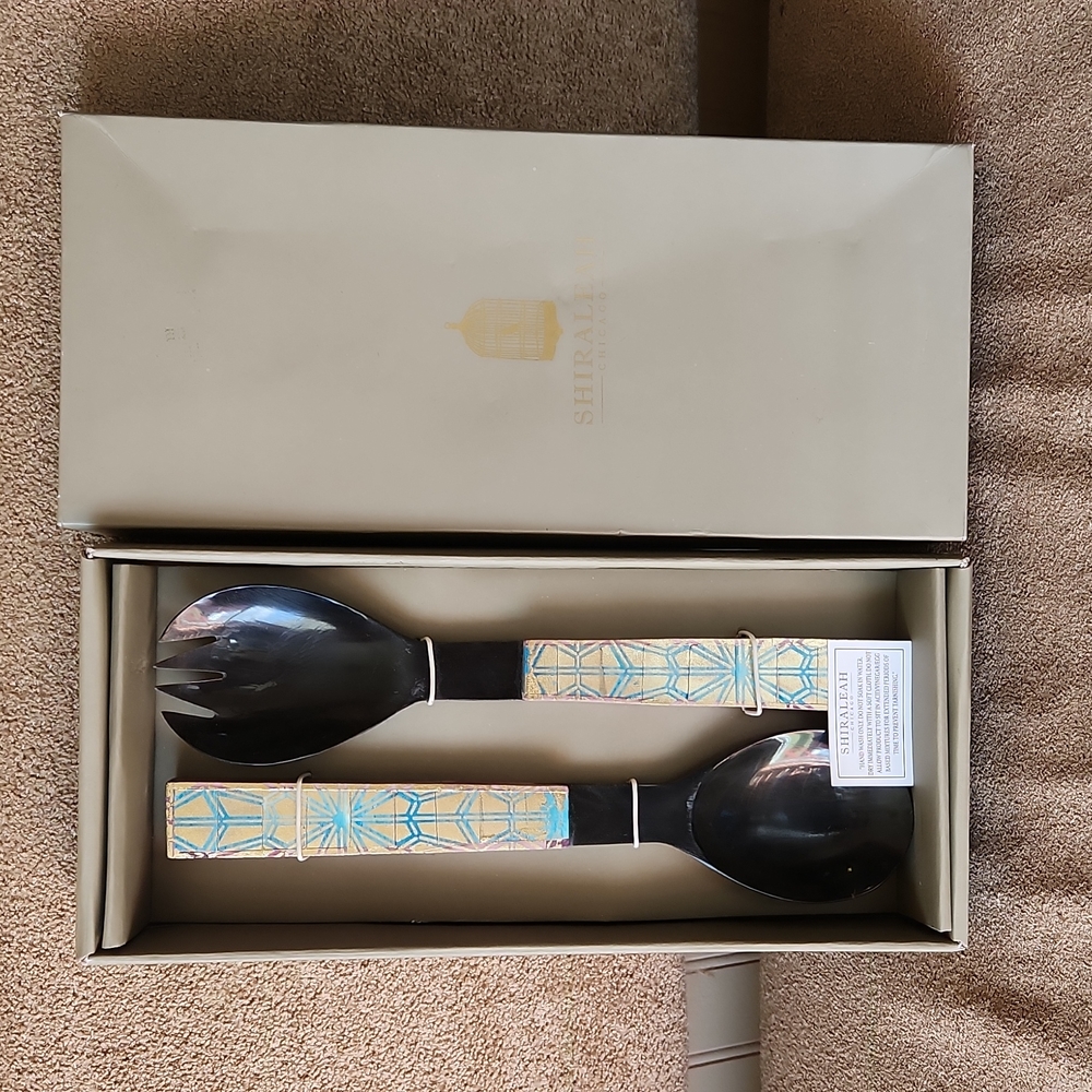 NIB Shiraleah Magenta Bazaar Salad Servers gold turqouise